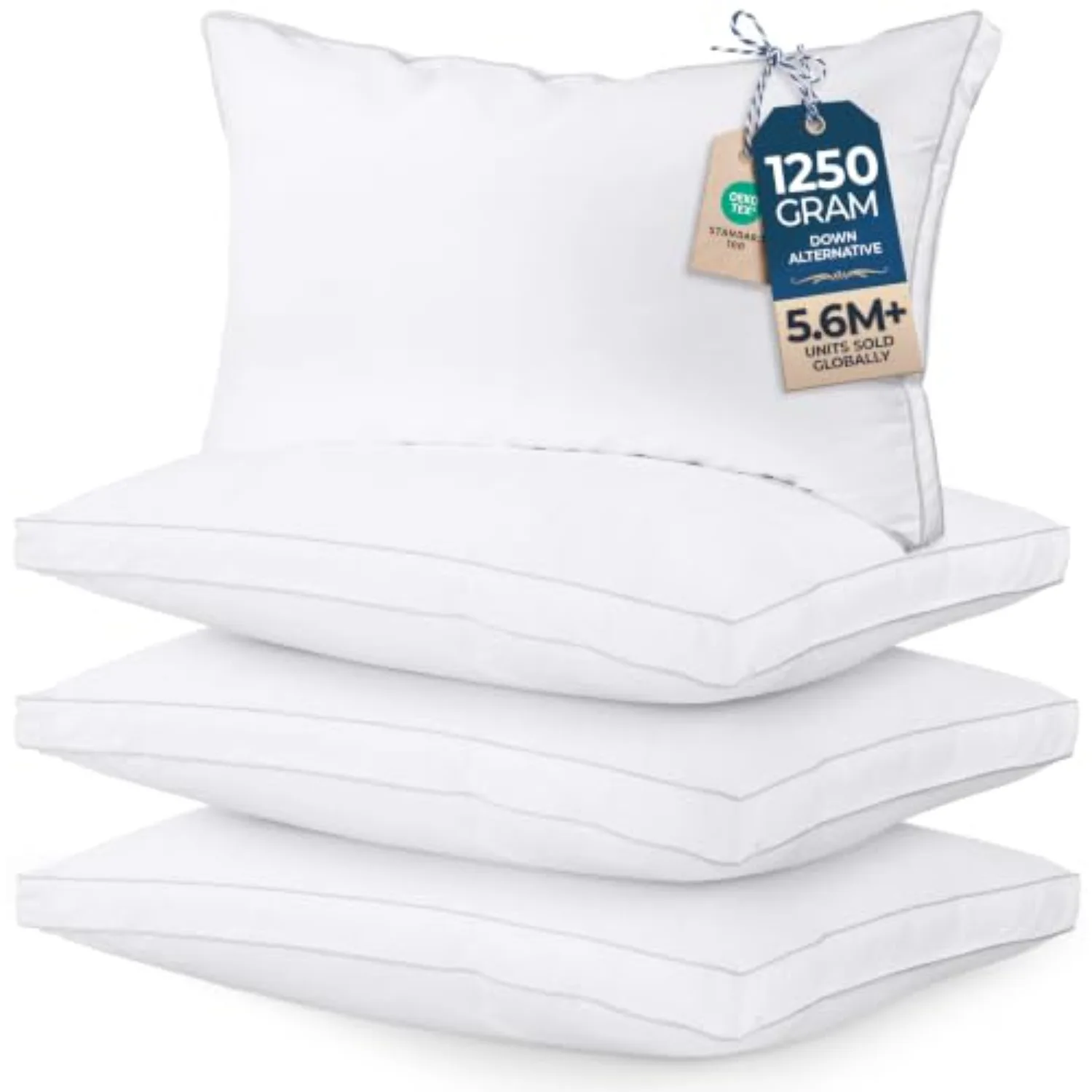 Gusset Bed Pillow, Hotel Pillows King Size Set of 4, White | Cotton Blended Down alternative pillows for sleeping, soft