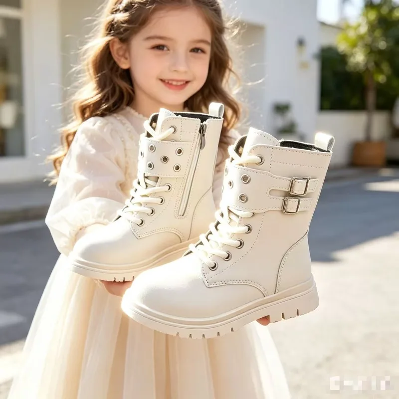 Spring Autumn Children Black Work Short Boots Kids Ultra-Soft Leather with Cotton Warm Boots Girls Student Chelsea Cotton Boots