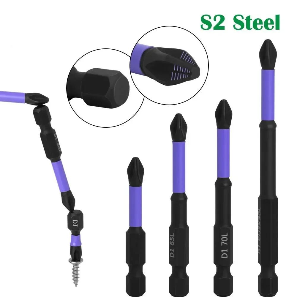 Premium Purple Anti Slip Screwdriver With S2 Steel Electric Screwdriver Tip, Cross Screwdriver Head, Electric Strong Magnetic Dr