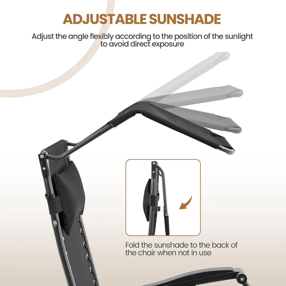 Outdoor Zero Gravity Chair Foldable Recliner Adjustable Patio Lounge w/Canopy Shade, Side Cup Holder Tray,