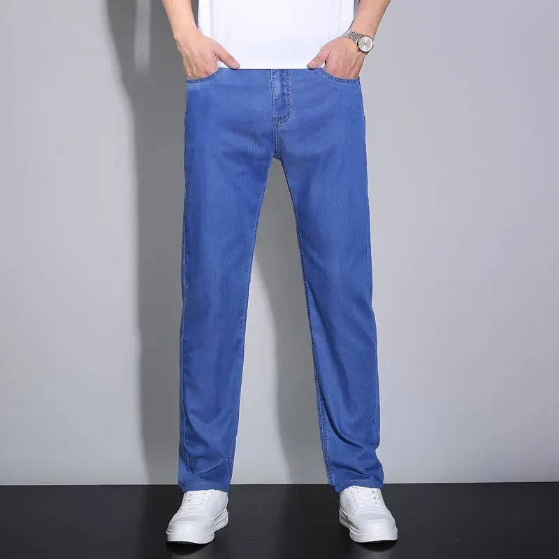 New Business Men's Jeans Summer Casual Straight Stretch Fashion Classic Lightweight Versatile Work Denim Trousers Male Clothing