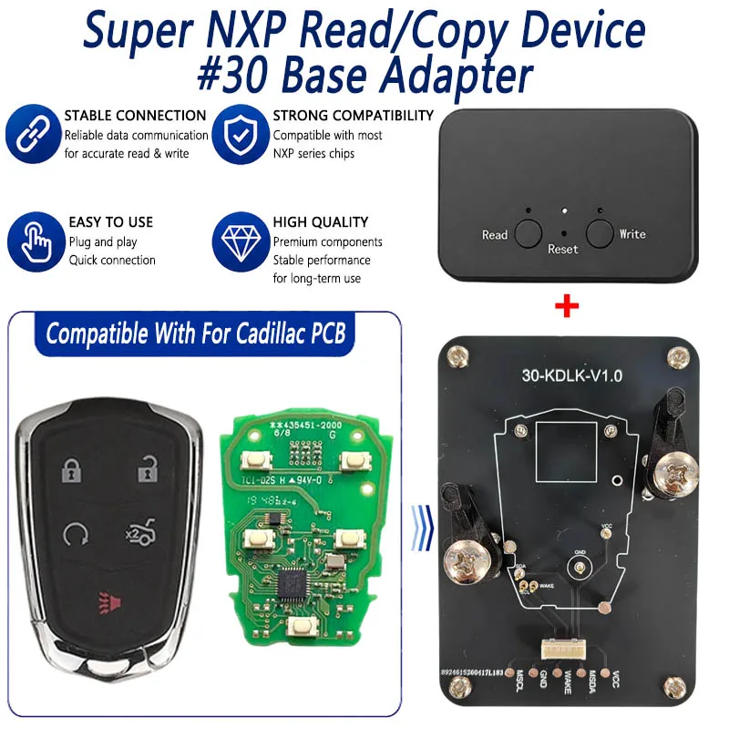 For Cadillac Key All NXP-Chip Smart Keys Clones 4 Tokens & Unlimited Version Super NXP Killer Read Copy Device With Adapter Base