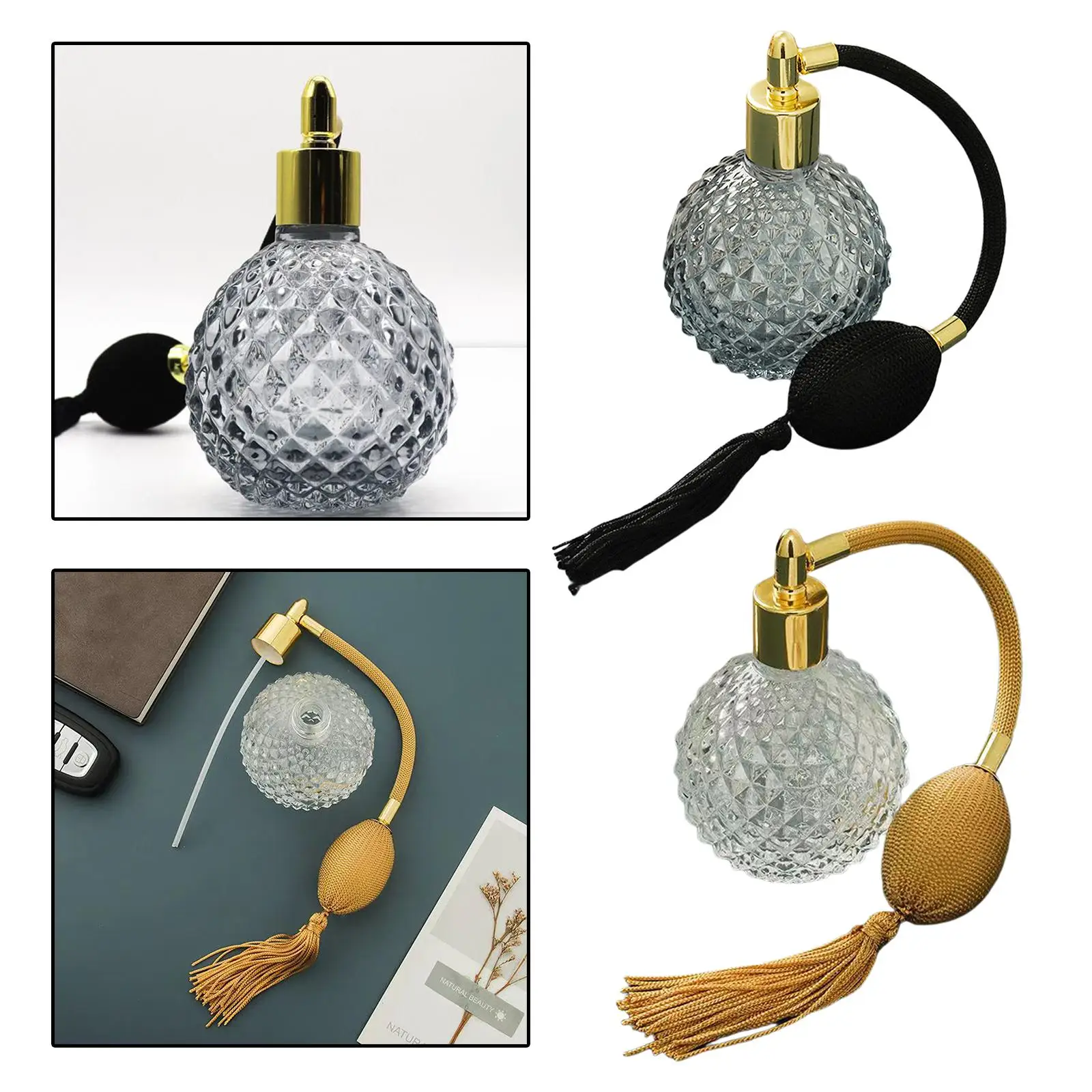 رذاذ عطر على شكل زجاجة عطر على الطراز العتيق مع شرابات رذاذ طويلة للمنزل