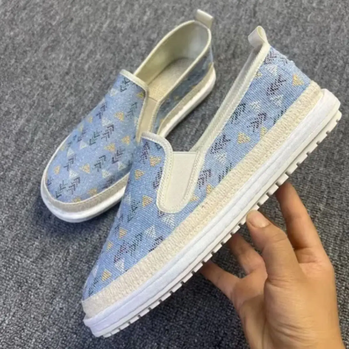 Vintage Espadrille Slip On Shoes Linen Geometric Pattern Casual Sneakers Breathable Non-slip Flat Shoes for Men/Women