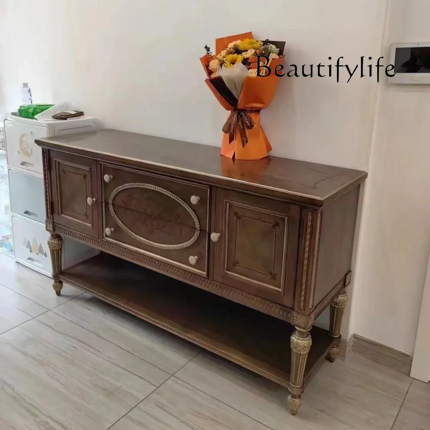 

American rural retro solid wood porch cabinet entry foyer decorative cabinet European locker display cabinet