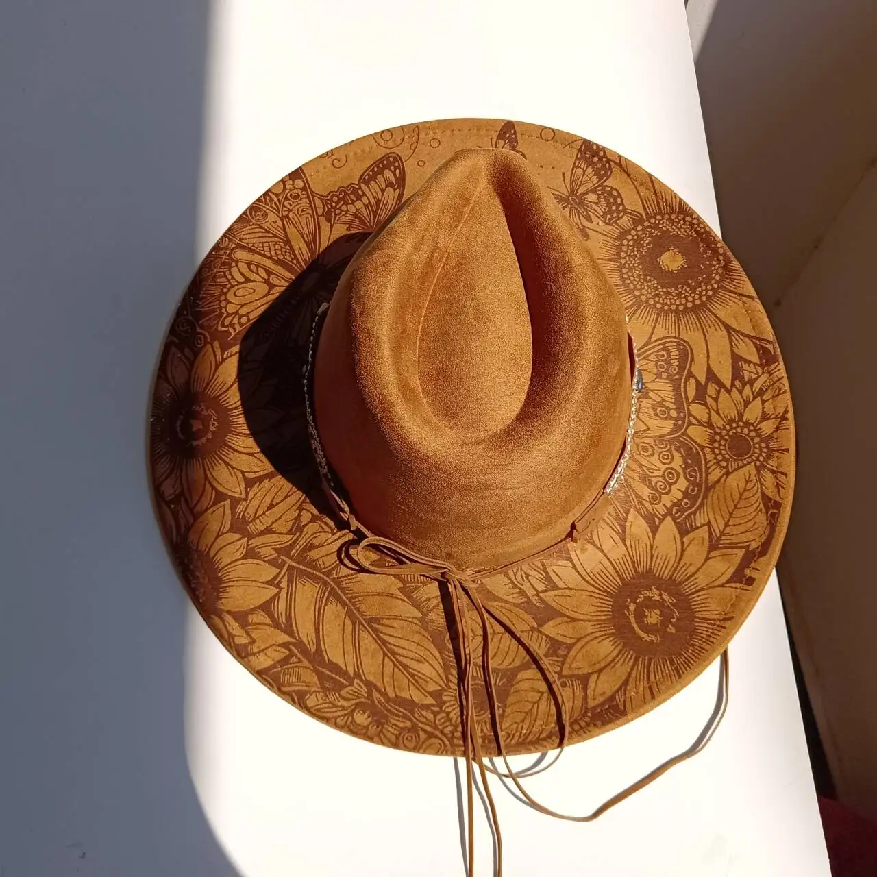 Artisanal Suede Fedora Laser Hat Burnt Effect Pyrography Detail Early Autumn Winter Collection Men's Fashion Accessory DERFG