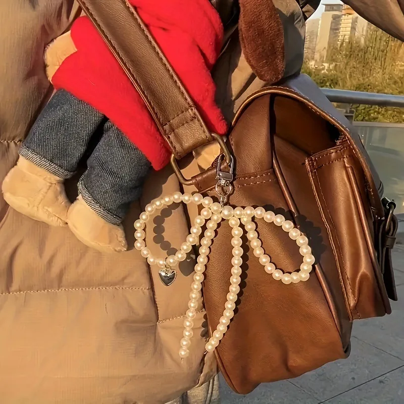 Yupsk الحلو مطرز مفتاح سلسلة اللؤلؤ القوس على شكل قلب قلادة كيرينغ حلية اللؤلؤ الديكور للحقائب الهواتف الهدايا بالجملة #1