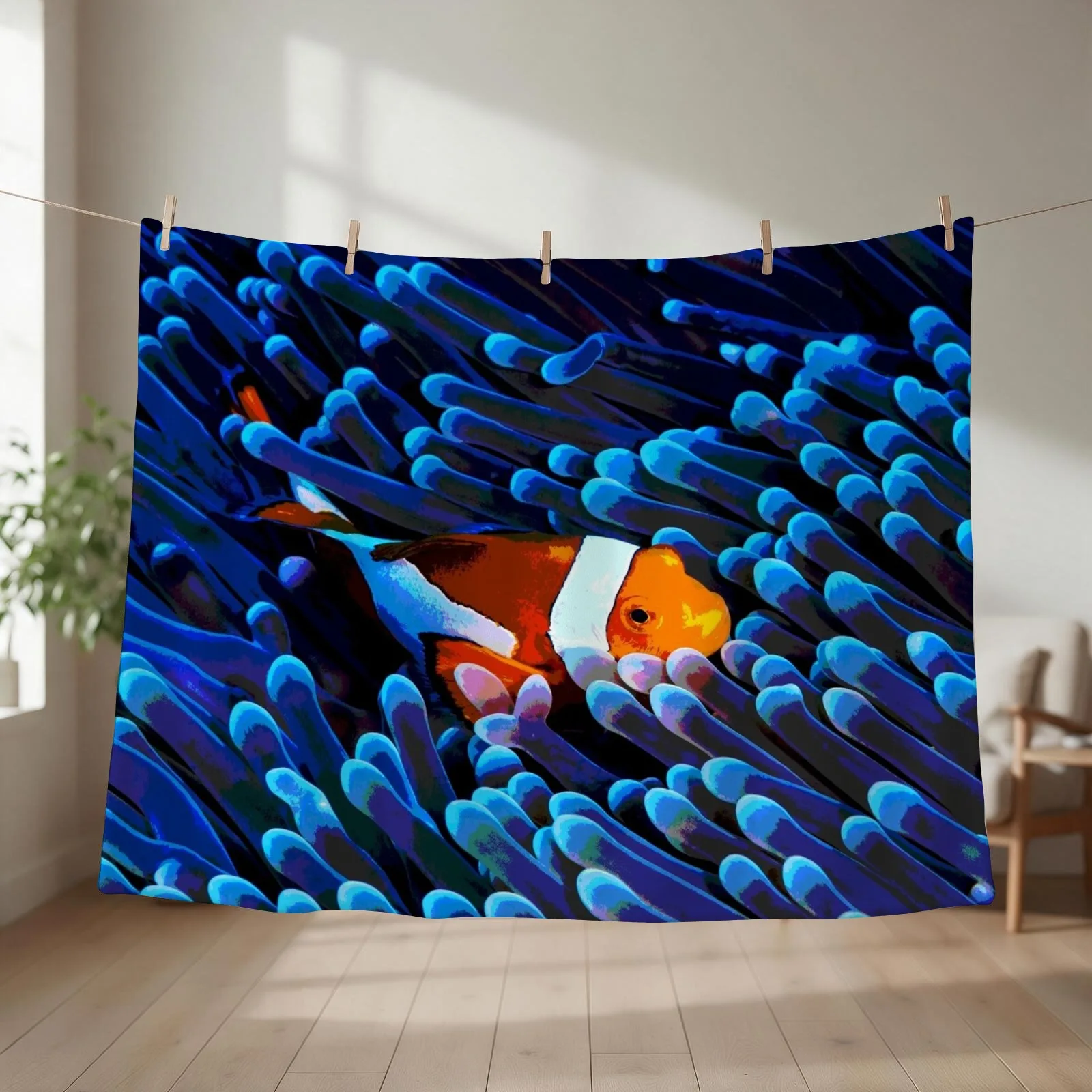 Clown Fish Ocean Design Throw Blanket couch cozy soft plush fuzzy picnic outdoor blanket