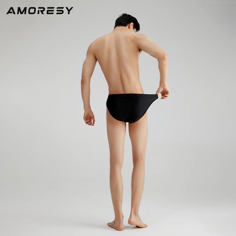 AMORESY Men Sexy Smooth Shiny Breathable Sports Underwear Low Waist Beach Stretch Soft Solid Quick Drying Briefs Swimming Trunks