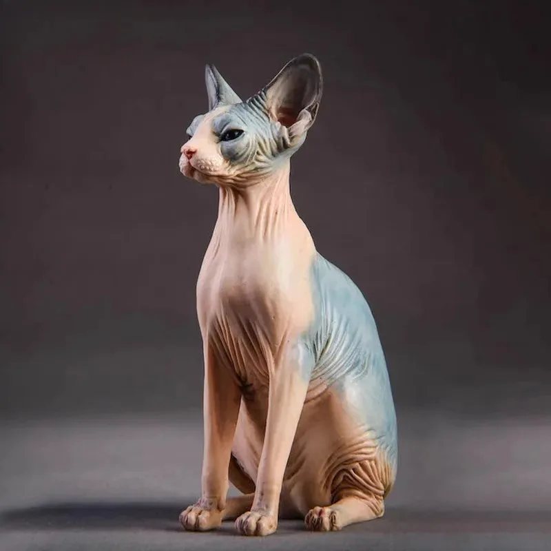 JXK 1/6 مقياس محاكاة الراتنج الكندي بدون شعر القط حيوان صغير الشكل تمثال نموذج هريرة زخرفة الديكور جمع