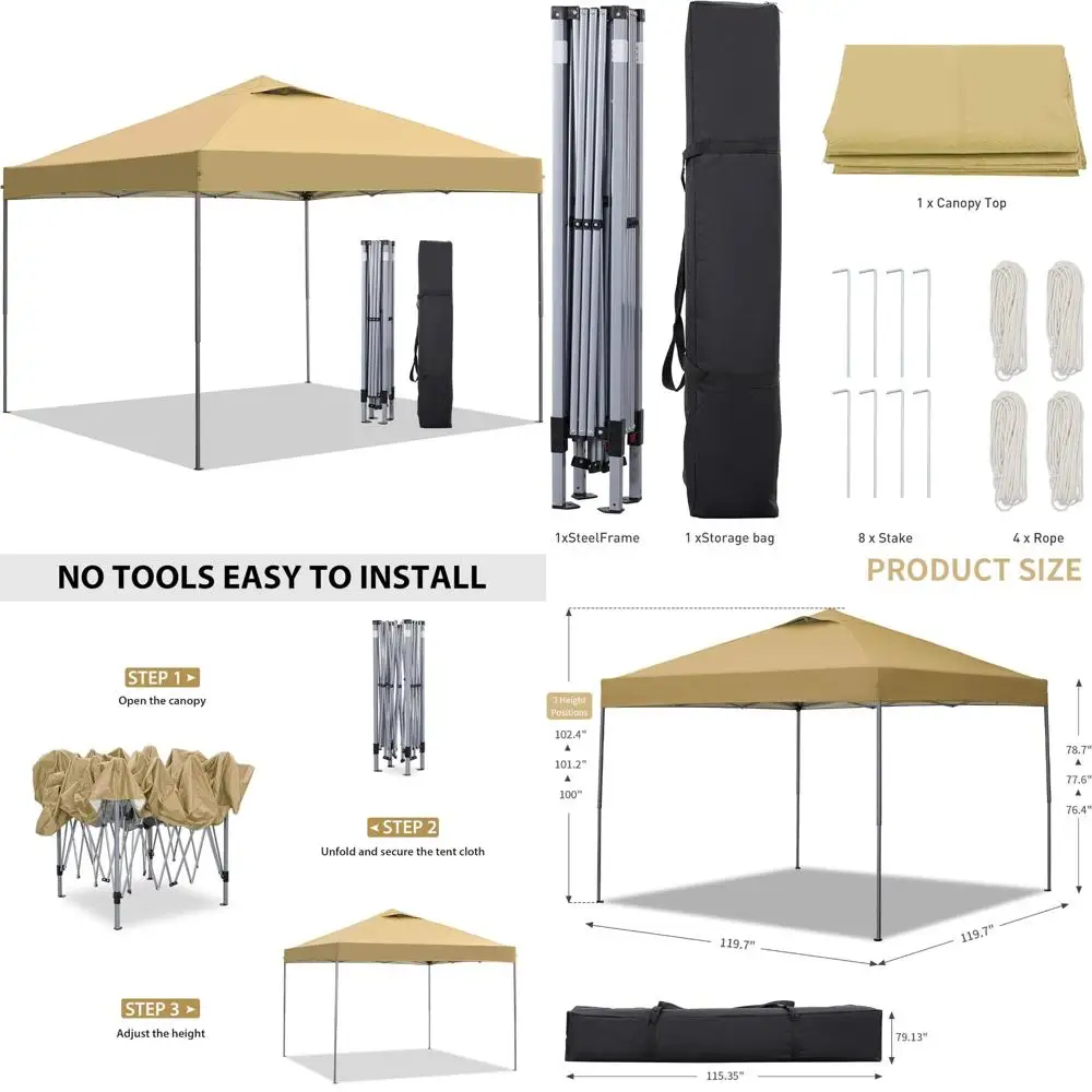 

Portable Outdoor Pop Up Canopy Tent, 10x10 Feet, Easy Setup Gazebo for Events, Parties, Camping, Brown