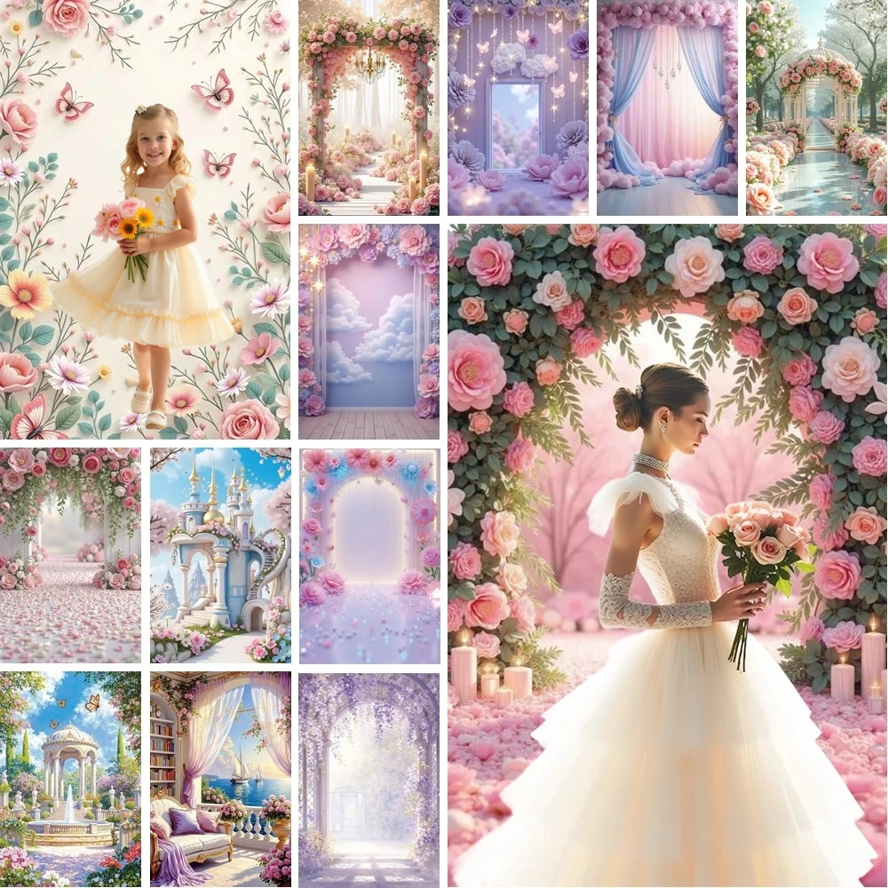 

MOON.QG Baby Shower Girl Birthday Wedding Fairy Garden Flowers Backgrounds for Photography Portrait Backdrop Party Decoration