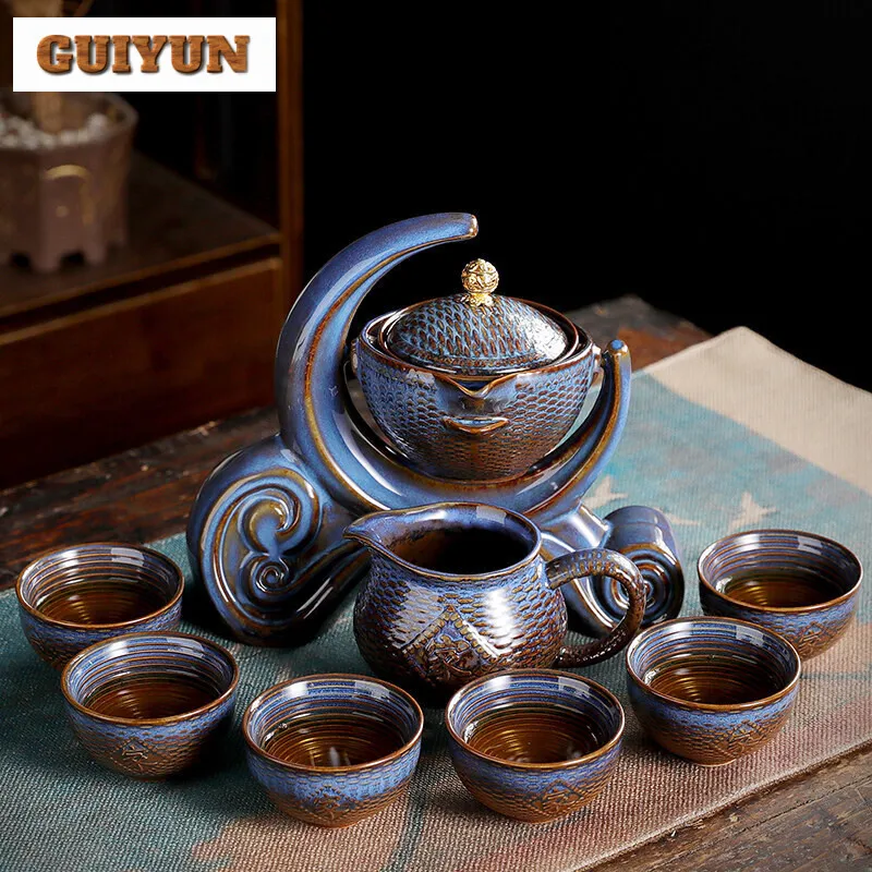 

Semiautomatic Ceramic Tea Set Teapot and Cup Lazy Person Tea Set Living Room Small Stone Tool Kung Fu Cup Office Brewing Pot