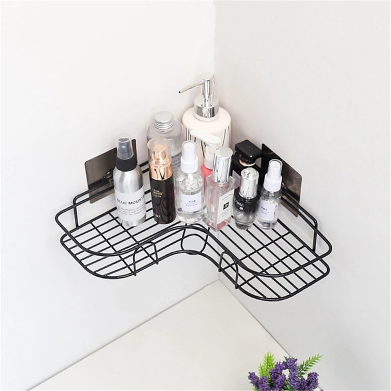 

Bathroom Accessories Punch Free Corner Shelf Fixtures Wrought Iron Storage Rack Kitchen Tripod Wall