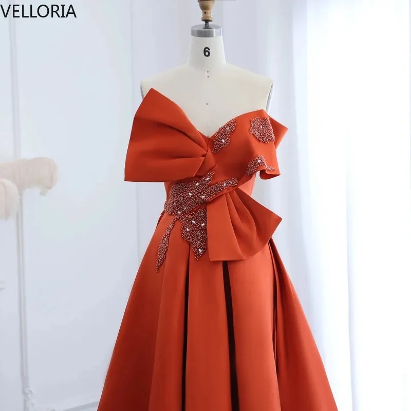 Orange Asymmetric High Low Evening Dress 2025 One Shoulder Party Gown with Bow Sequins Ball Gown Vestdos De Fiesta Customized