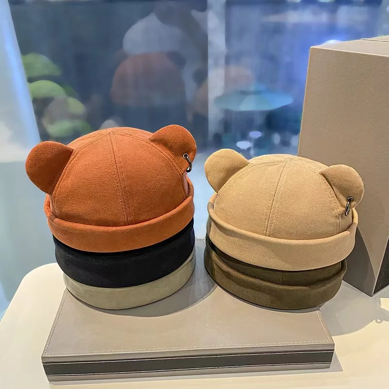 Unisex Cat Ear Cute Dome Caps Men Women Melon Beanie Htas Solid Color Autumn Winter Hip Hop Hat Fashion Korean Version Melon Cap
