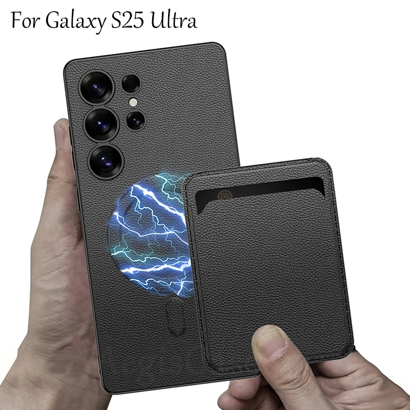 

Для Samsung Galaxy S25 ультра магнитный чехол для беспроводной зарядки кожаный держатель для карт противоударный чехол для Galaxy S25Ultra чехол