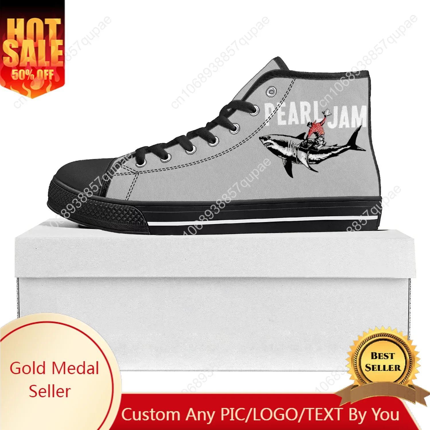 

Pearl Jam Rock Band High Top High Quality Sneakers Mens Womens Teenager Canvas Sneaker Casual Couple Shoes Custom Shoe Black