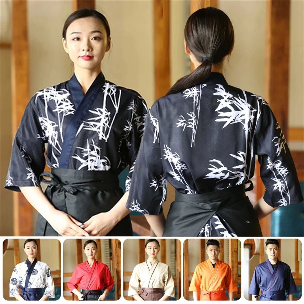 

Unisex Japanese Korea Style Cook Uniform Shirts Kimono Waiter Work Wear Tops Chef Sushi Restaurant Overalls Waiter Work Jackets