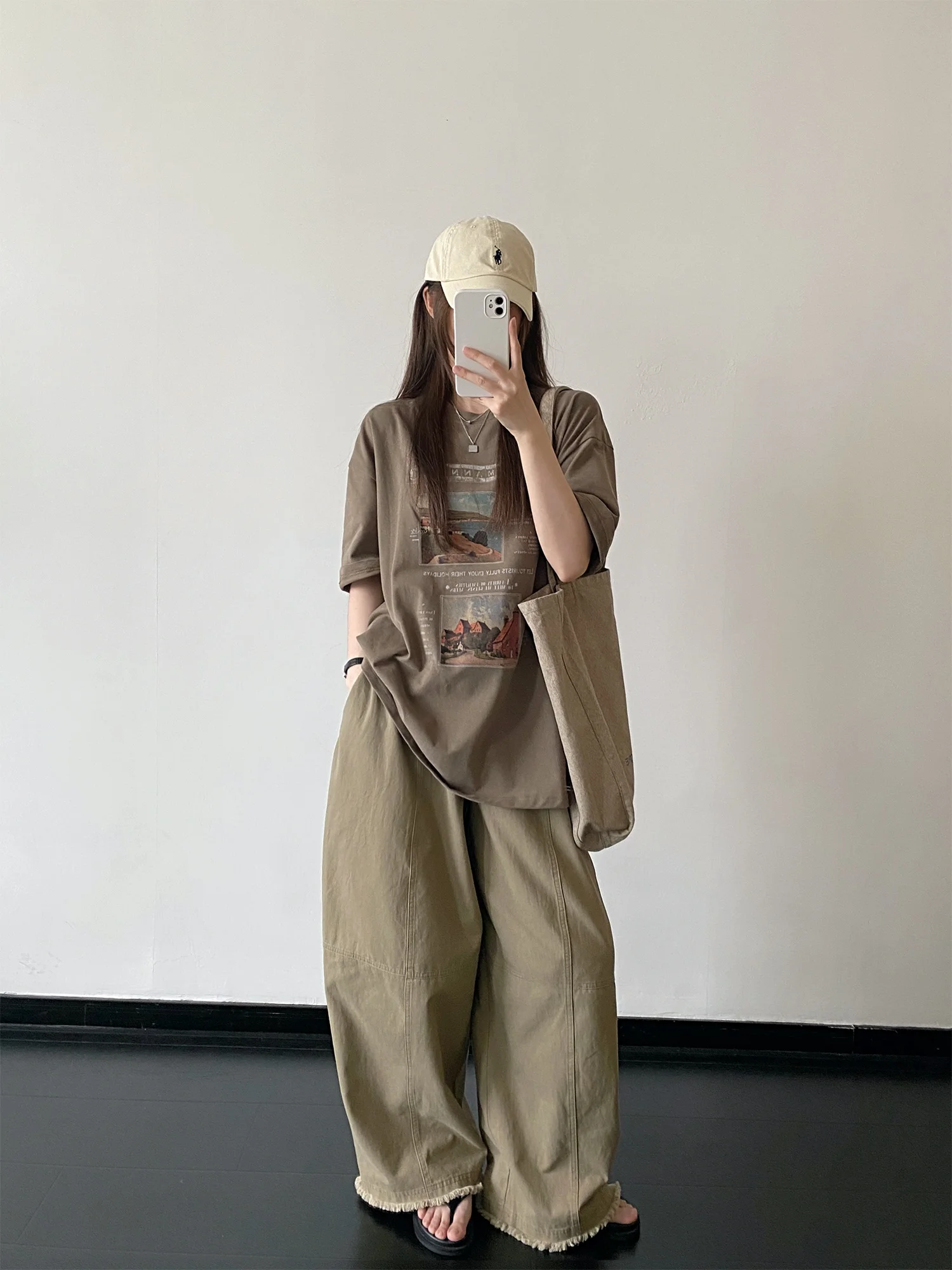 SunYeo Summer Retro Oil Painting Print Loose Cotton round Neck Short Sleeve T-Shirt Women's Casual Comfortable Lazy Top