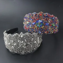 Fashion Baroque Rhinestone Geometric Shape Wide-Sided Personality Prom Hair Accessories Catwalk Bridal Headband 735