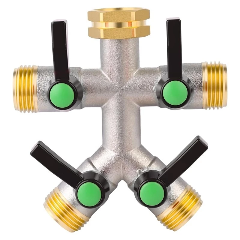 Garden Hose 4 Way Splitter Hose Splitter 3/4 Inch GHT Thread Copper Valve Water Spigot RV Hose Black
