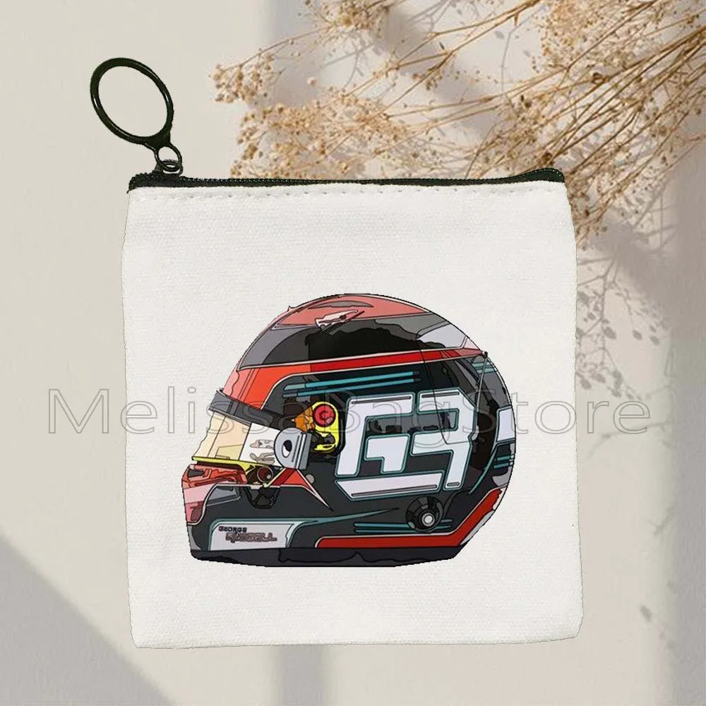 George Russell 63 F1 Helmet Sport Williams Racing Formula One Car Canvas Coin Purse Key Case Small Card Bag Wallet Zipper Pouch