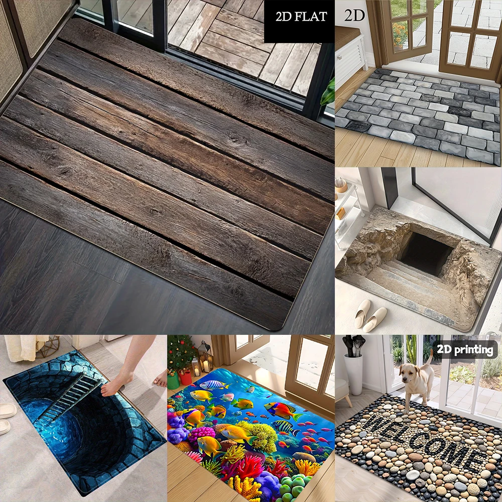 2D Flat-1pc Door Mats with 3D Effects , Suitable for entrance, kitchen, living room, rectangular carpet decoration.