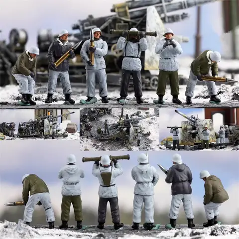 1:72 Scale Model Resin 6Pcs German 88mm High Artillery in Winter Soldiers Action Figure Toys Scene Accessory Display Collection