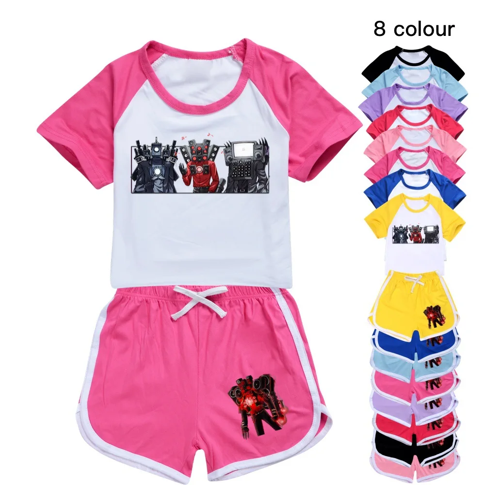 

New Skibidi Toilet Girls Boys Summer Clothes T-shirt + Shorts Kids Sport Suit Children Pajamas Girl Casual Short Sleeve Outfits