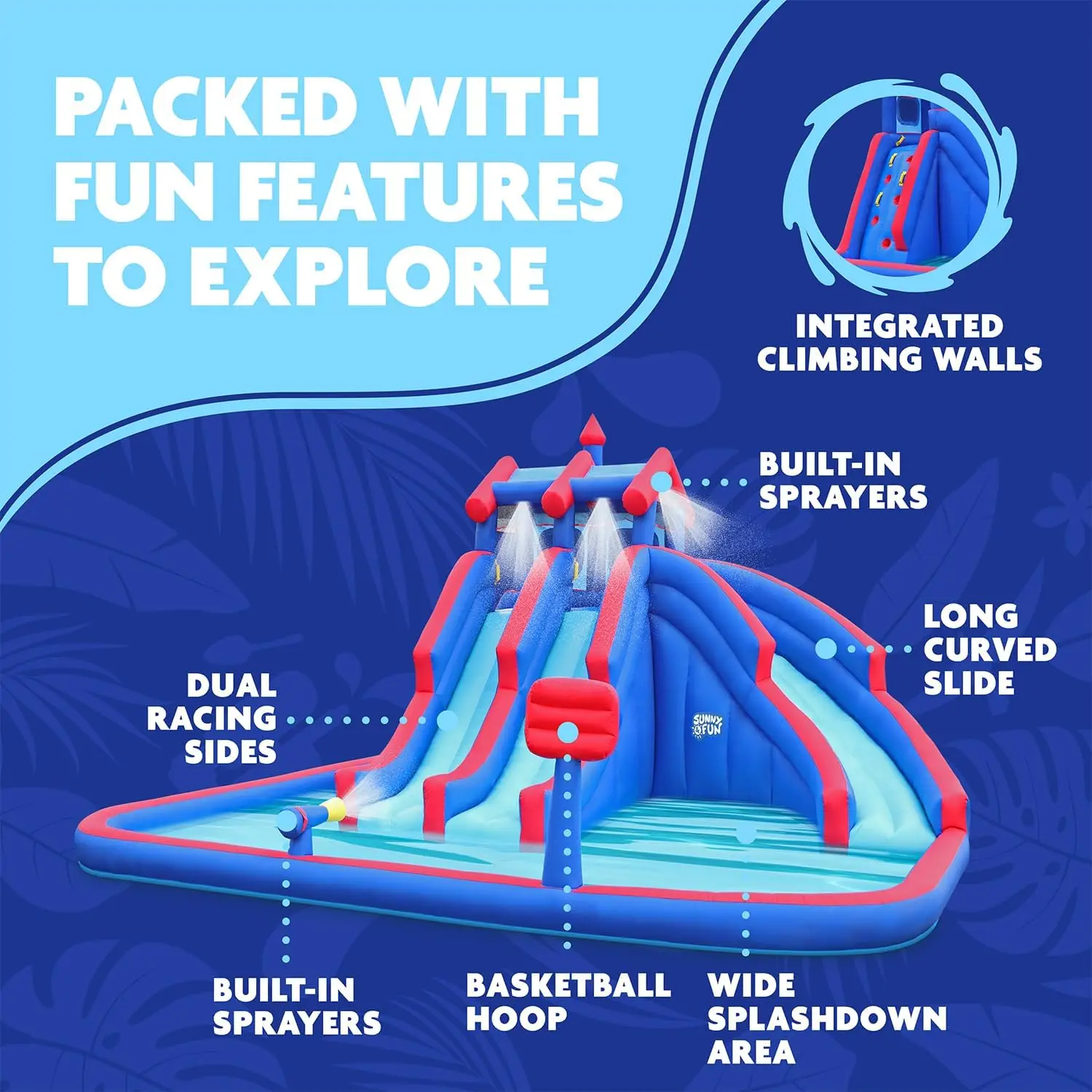 Backyard Mega Sports Inflatable Water Park with Triple Slides for Kids
