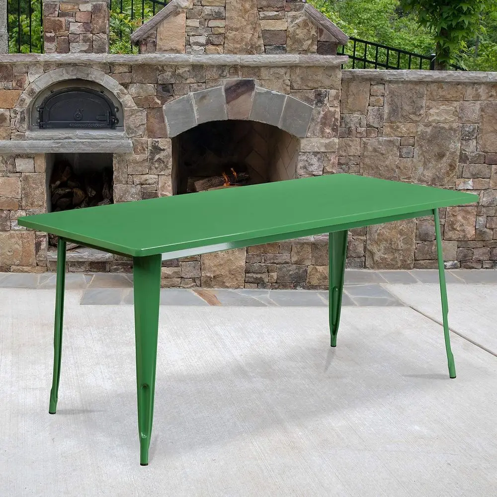 

Sturdy 31.5 x 63 Rectangular Green Metal Table for Indoor & Outdoor Use by EMMA + OLIVER