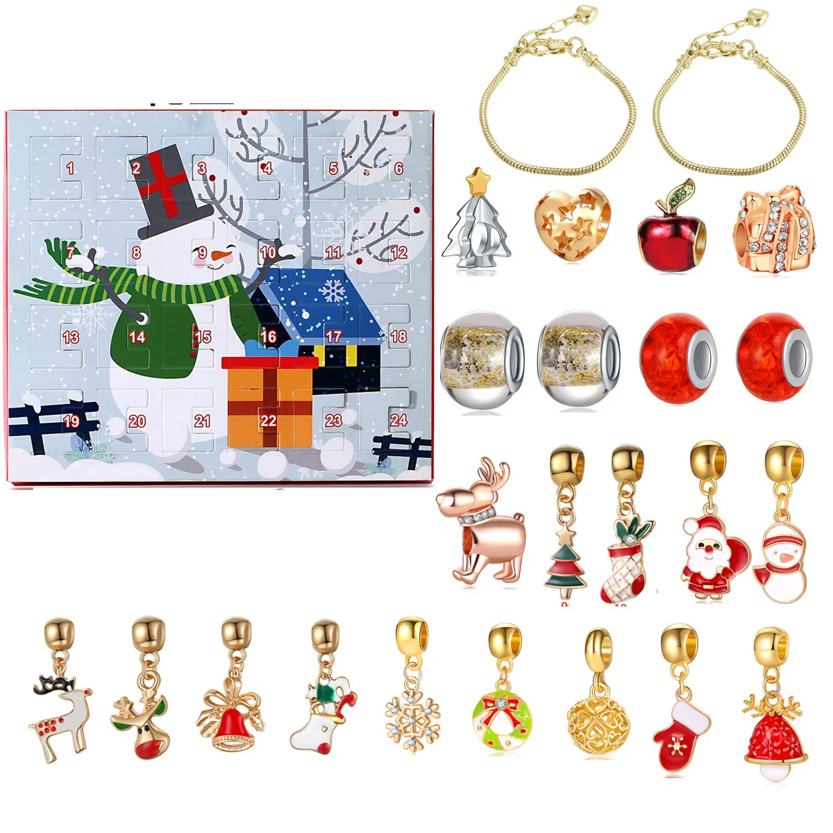 2024 Advent Calendar Cutdown Calendar Christmas Ornaments Gifts Advent Calendar Cloth Bag Bracelet Necklace Beaded diy Gift Set