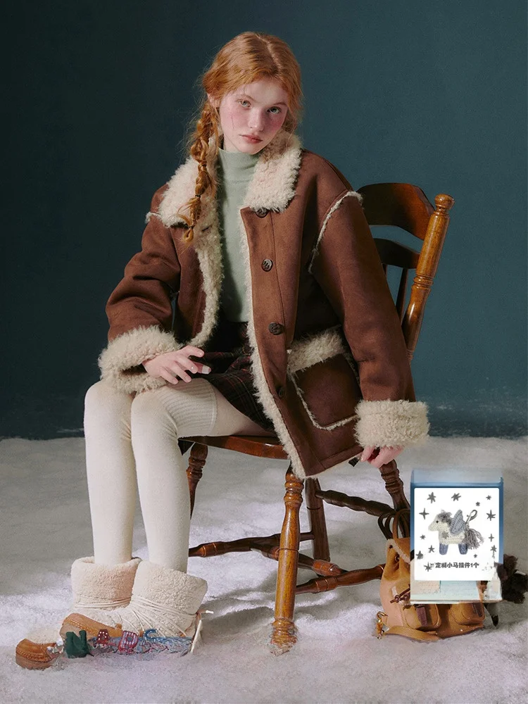 

TAKEANAP Nap Time двусторонняя замшевая бархатная шуба с мехом ягненка, женская зимняя верхняя одежда Sweet Sle Long Sve, обычная длина