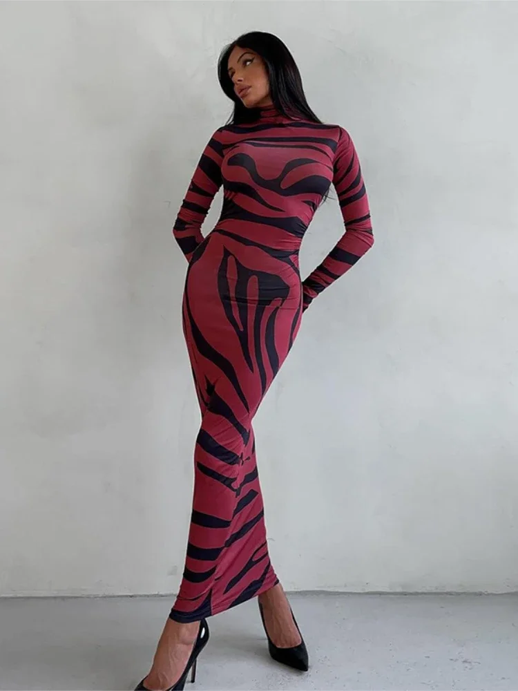 

Leopard Printed Female Maxi Dress Skinny Long Sleeve Sexy High Waist Fashion Summer Streetwear Dress Women's Leopard Dress