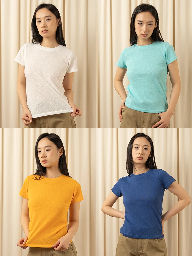 

PCLA Casual Loose Fit round Ne ort Sve T-irt Women's Cotton Polyester Blend Comfortable Breathable Summer Top