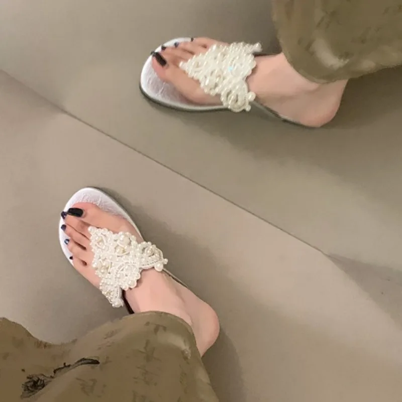 

Fad Women Casual Sandals Bohemian Style New Fashion Pearl Decoration Sandals for Women Light Comfort Beach Shoes Sandalias Mujer