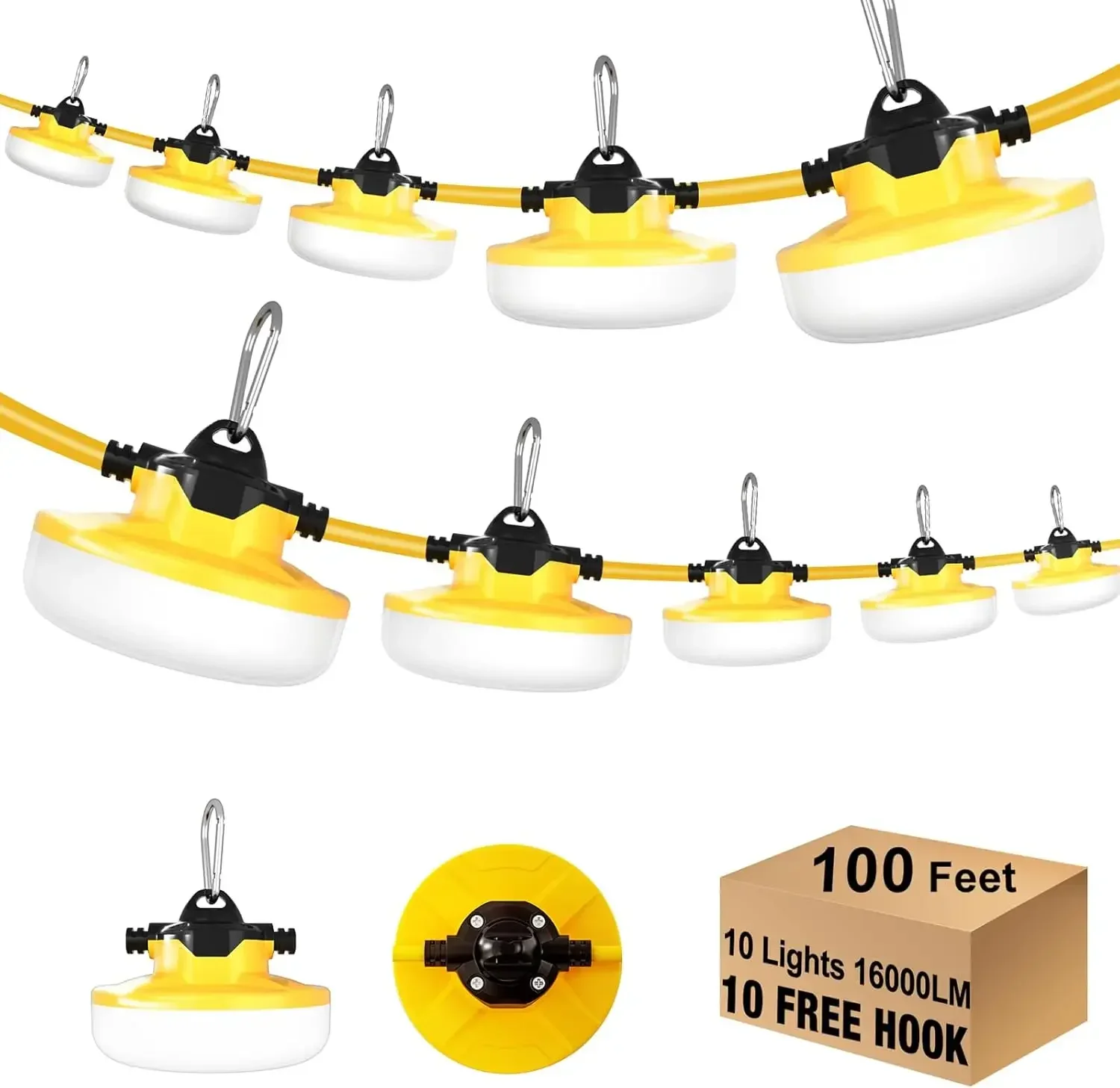 

LED Construction String Light 100FT, 130W 16000Lm Industrial LED String Work Lights with 10 Bulbs, Linkable 5000K Super Bright T
