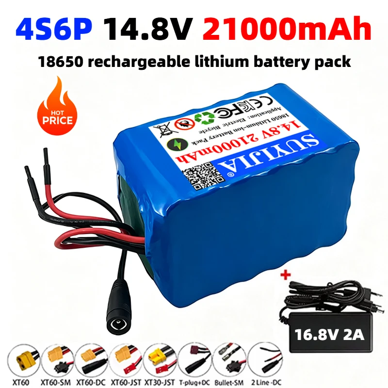 18650 Lithium-ion Battery Pack 4S6P 14.8V 21Ah Rechargeable Battery Suitable for Night Fishing Lamp Heater Battery Replacement