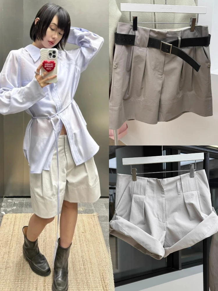 

Весна-лето, повседневные однотонные манжеты, дизайн Ele Quaint, высокая талия, прямые ноги, смесь хлопка, застежка-молния