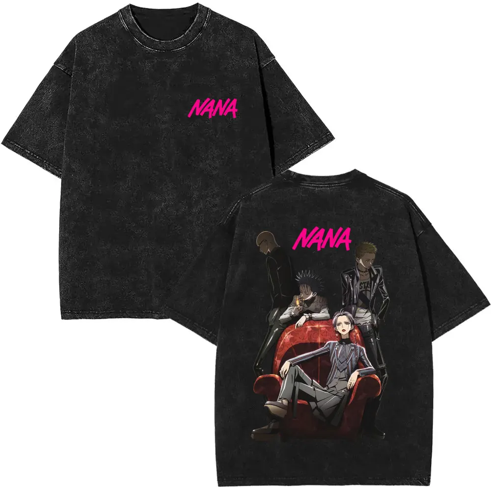 Anime Nana Osaki Vintage gewaschene T-Shirts Grunge Black Stones Y2k Streetwear Männer Frauen 90er Jahre Cartoon übergroße Kurzarm T-Shirt – Detail 23