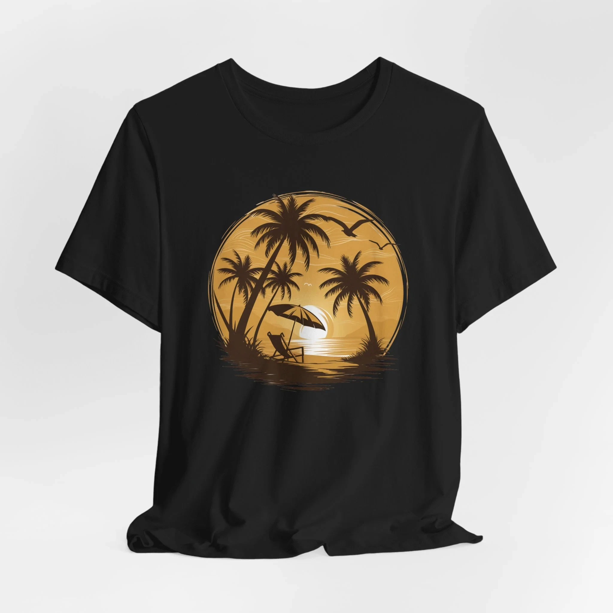 

Palms and Sun Vector Art T-Shirt - Summer Illustration Tee Comfortable and Soft Breathable Men Tee Street Hip-hop Men's Clothing