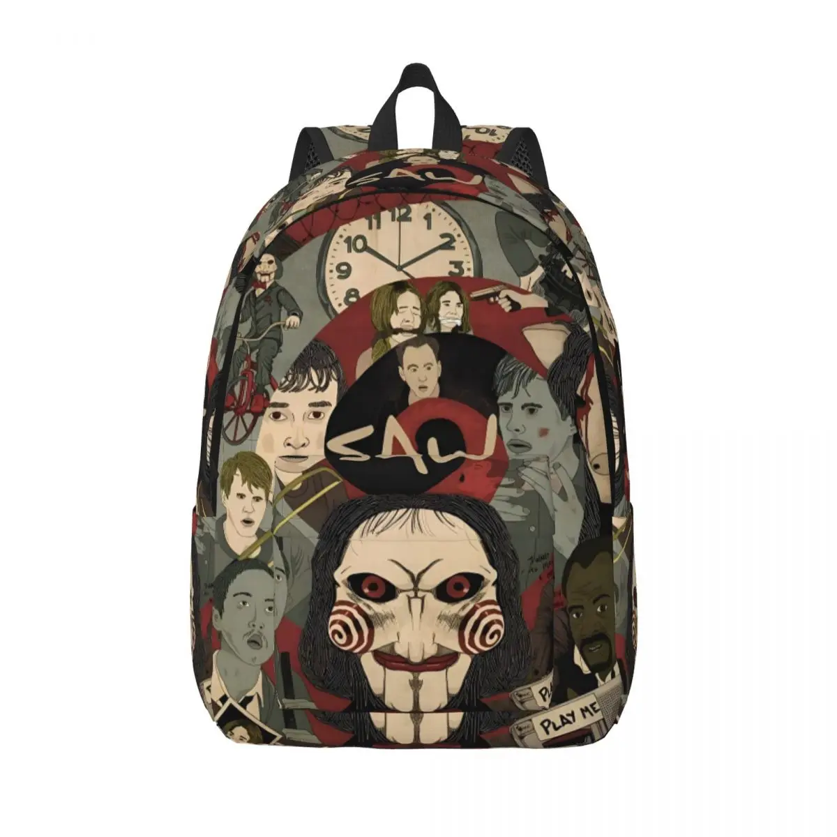 Saw Jigsaw Horror Movie Casual Backpack Durable High School Work Halloween Gothic Daypack for Men Women Laptop Canvas Bags