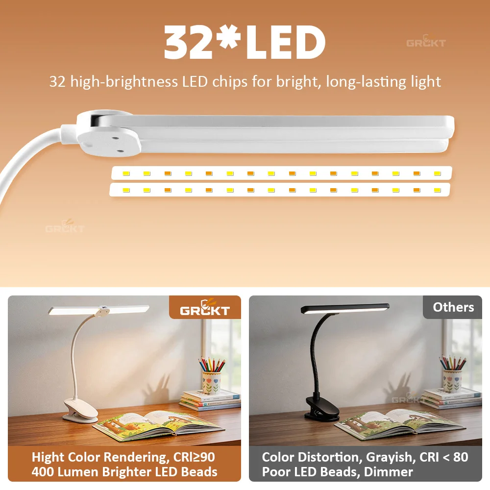 Flexible Clamp Table Lamp LED Rechargeable Eye Protection Dual Head Desk Lamp Dimmable Night Lamp For Children Reading Study Kid
