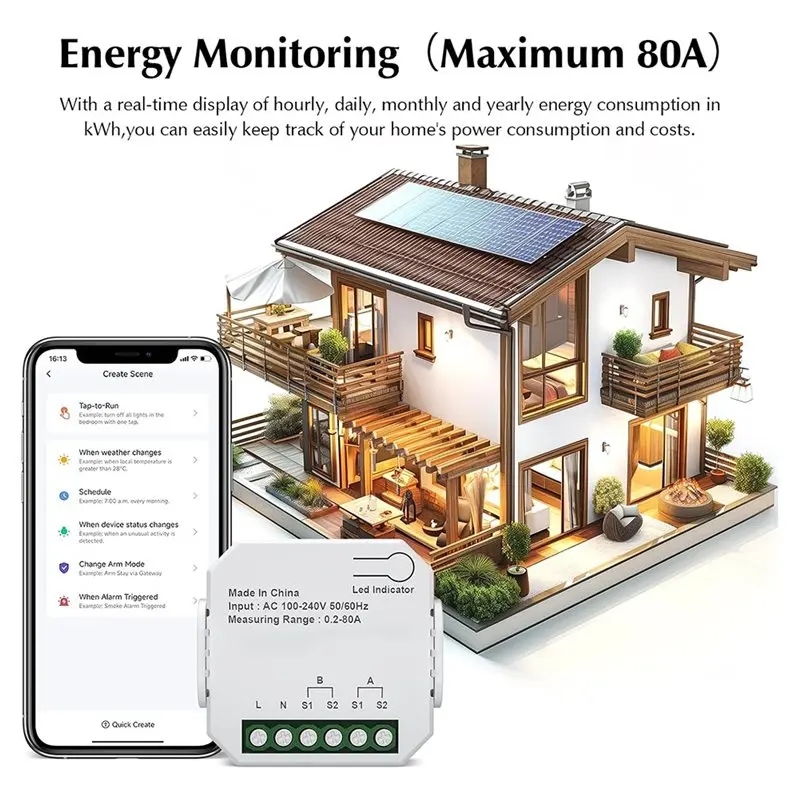 AAAEL-1-Channel Wifi Power Meter 80A, Real-Time Electricity Usage Monitoring For Household Power For Smart Life/TUYA APP