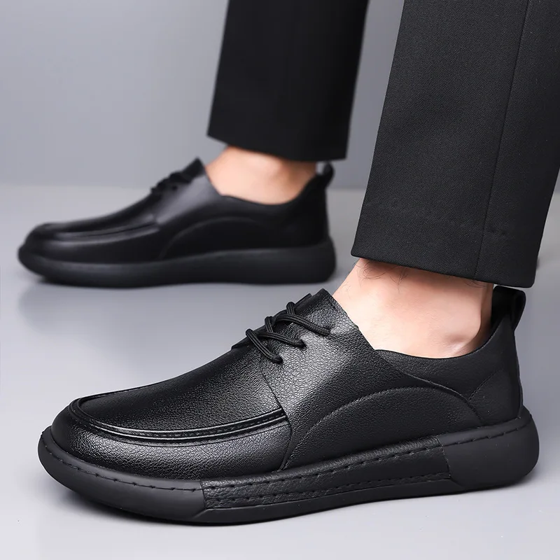 All Match Breathable Comfortable Soft Leather Shoes Men's Flats Spring Fall 2026 Flat Platform Shoes Casual for Office Daily