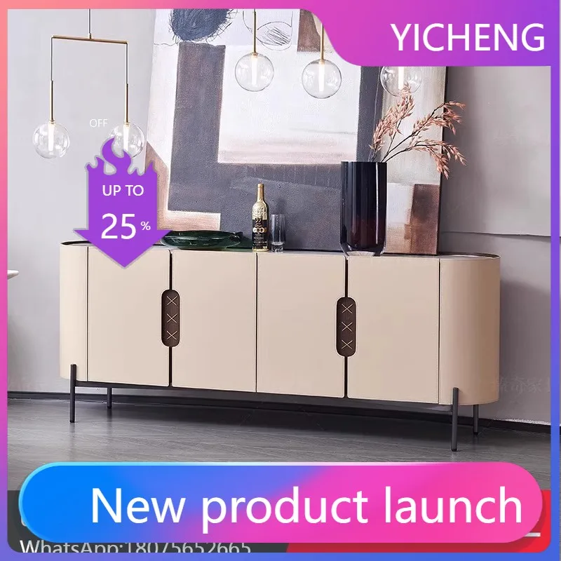 

LYY Italian saddle leather dining side rock slab small apartment living room large capacity storage cabinet