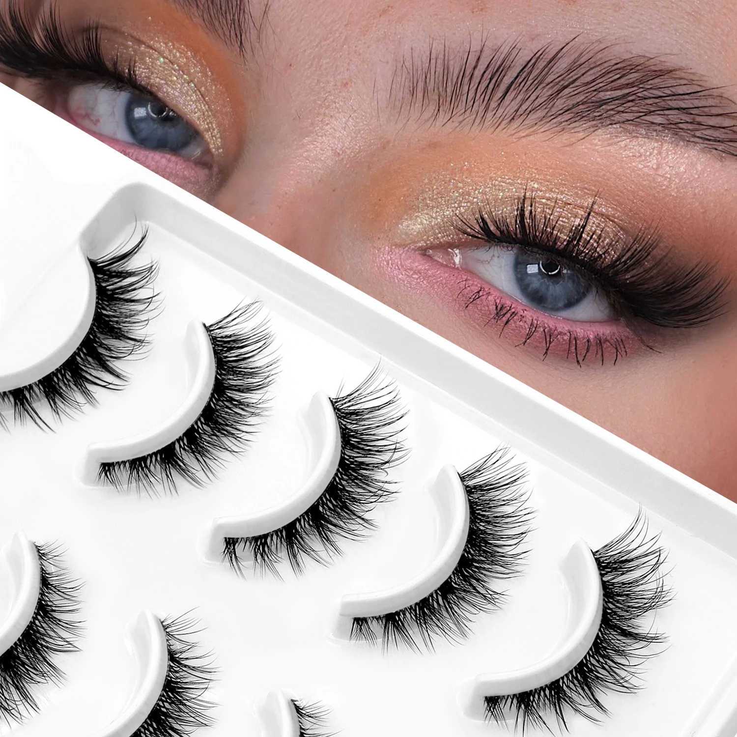 GROINNEYA pestañas de ojo de gato pestañas suaves naturales de imitación de visón pestañas postizas aspecto Natural fino extremo alado maquillaje alargado de ojos