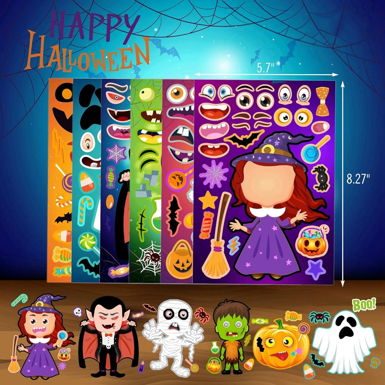 36 Sheets Halloween Stickers for Kids Make Your Own Party Games Favors Trick or Treat Party Supplies