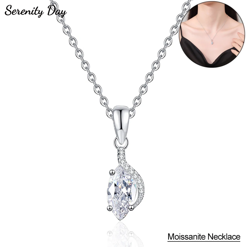 

Serenity 1ct Marquise Cut D Color Moissanite Necklace for Women Gift 100% S925 Sterling Silver Plated 18K Pendant Neck Chain GRA
